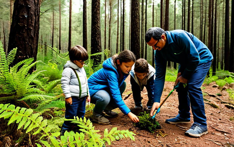 **
"A group of fully clothed children and adults participating in a forest education activity, examining plants and insects with magnifying glasses, appropriate attire, safe for work, professional setting, perfect anatomy, natural proportions, family-friendly, learning about local biodiversity in a Portuguese forest, well-formed hands, proper finger count, natural body proportions."
**