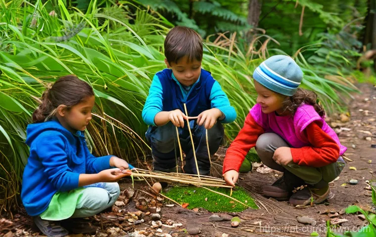숲교육과 협력적 환경 조성 - **Nature Exploration in a Forest School Setting**
    A group of diverse children, aged 6-10, are en...