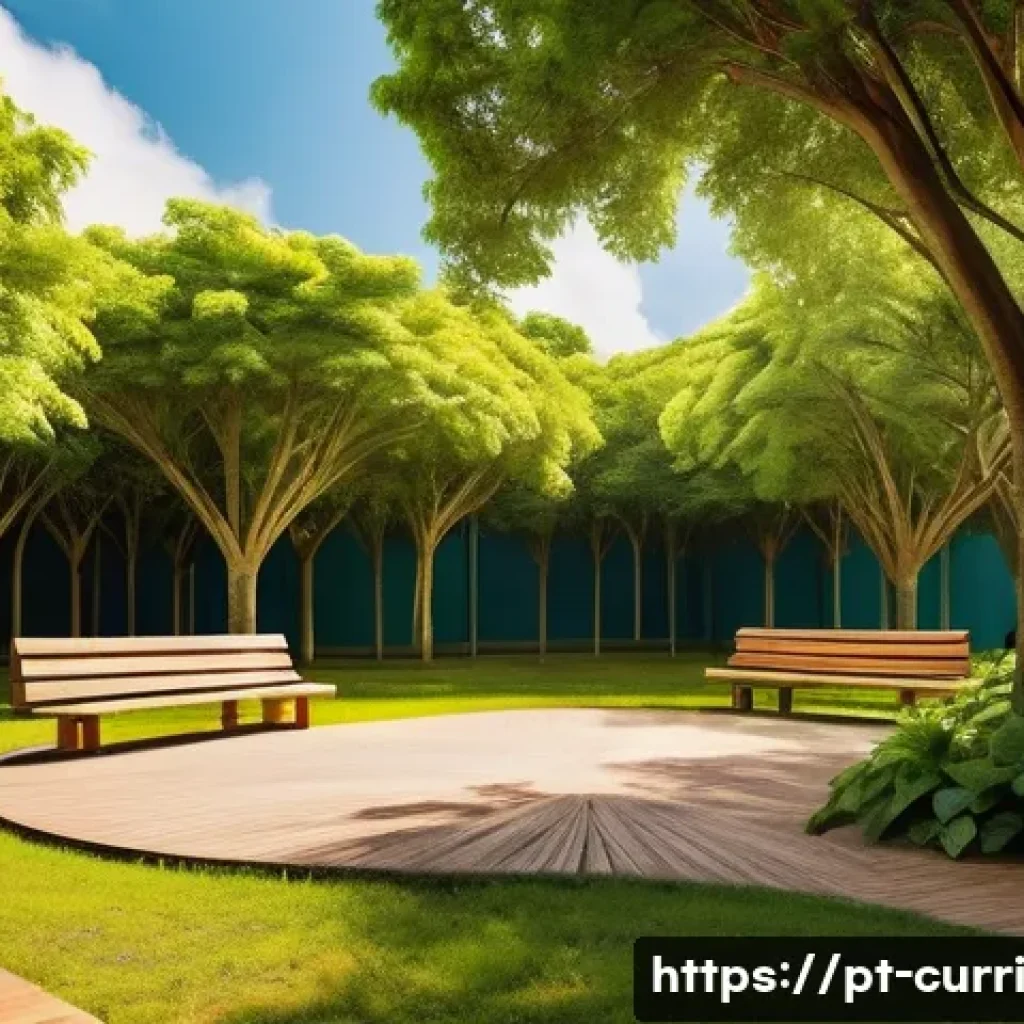 숲교육 커리큘럼의 공간 활용 - A vibrant outdoor classroom scene in a Brazilian urban park featuring diverse children aged 7-10 act...