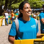 Home 20 숲교육 프로그램의 효과적인 홍보 - A vibrant community environmental event in a sunny Brazilian public square, featuring diverse partic...