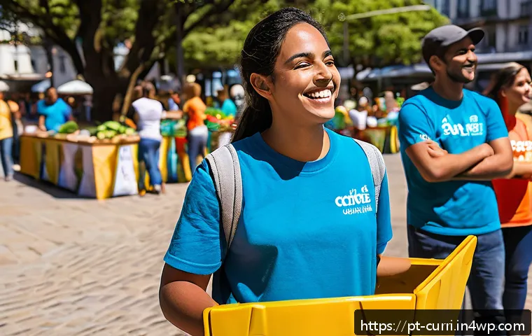 숲교육 프로그램의 효과적인 홍보 - A vibrant community environmental event in a sunny Brazilian public square, featuring diverse partic...