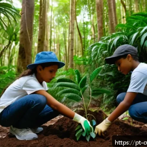 Home 30 숲교육에서의 비판적 사고 - A group of diverse Brazilian teenagers wearing casual outdoor clothing and sturdy shoes, engaged in ...