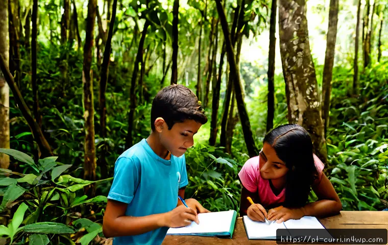 Home 17 숲교육과 글로벌 시민 교육 - Photorealistic environmental education scene in a lush Atlantic Forest reserve in Brazil, diverse Po...